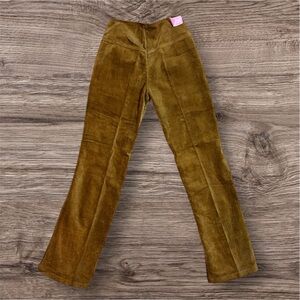 Wide Leg Velvet Pants in Olive Brown